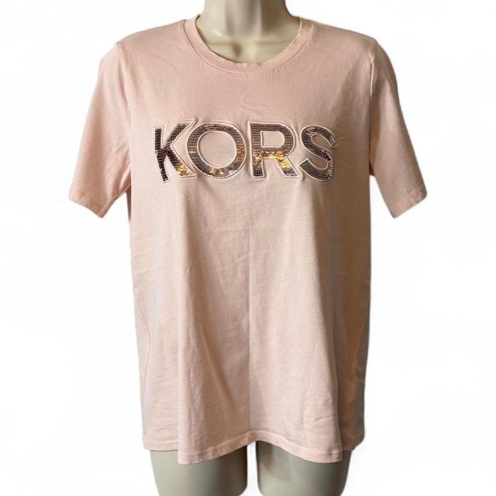 Michael Kors Pink Blush Sequined Logo Cotton Shirt, Women's Size M